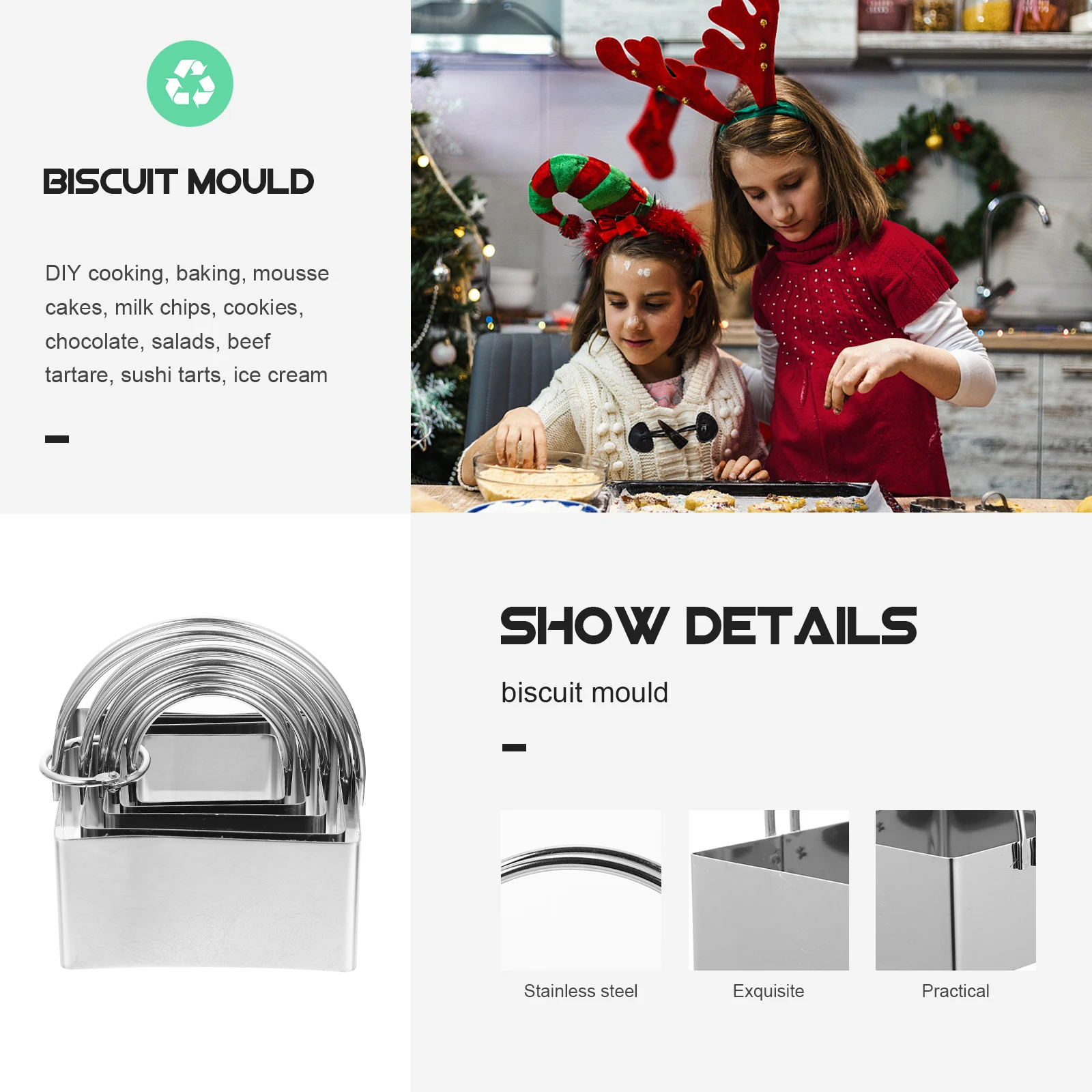 

5Pcs Stainless Steel Mousse Ring Square Cookie Shaping Mold Baking Cutter for Delicate Desserts Easy Release Design