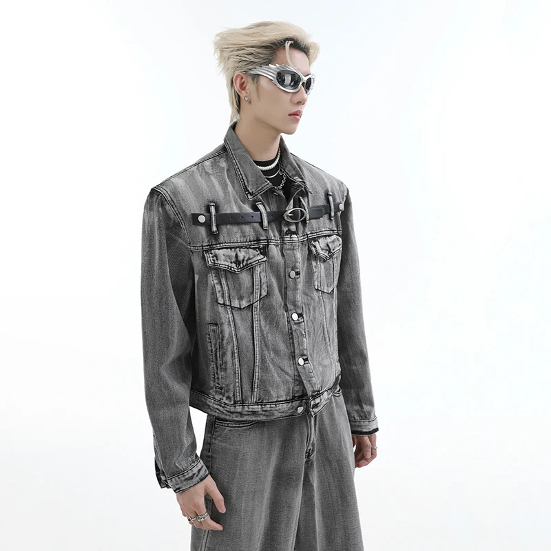 FEWQ Niche Vintage Metal Decoration Design Jacket High Street Straight Jeans 2024 Long Sleeve Streetwear Male Sets 24E1936