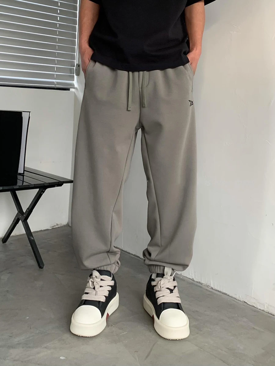 New Silky Q Elastic Fabric Men's Spring Autumn Straight Leggings Casual Sweatpants Loose Waist High Elastici Long Pants