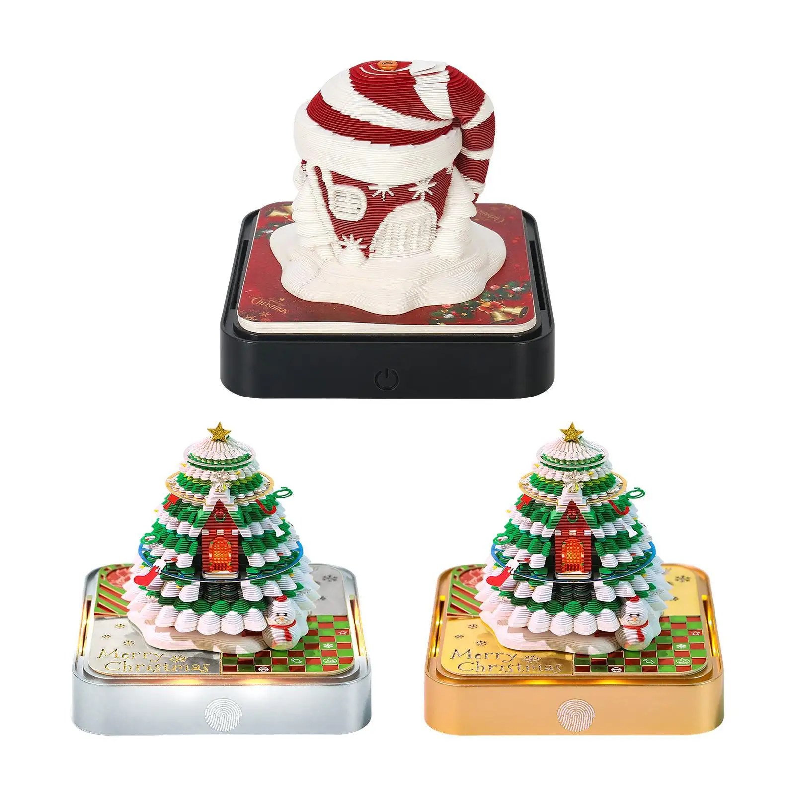 2025 Desk Calendar Christmas Decoration Ornament Creative with Acrylic Box with Light Tabletop Decor for Living Room Office Home