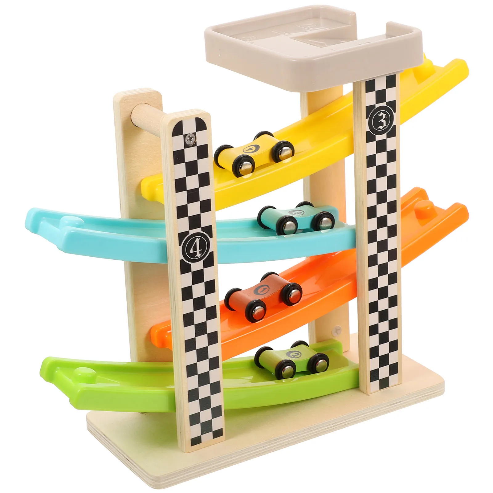 1Set Wooden Car Game Educational Track Ramp Set Interactive Hand Eye Coordination Play