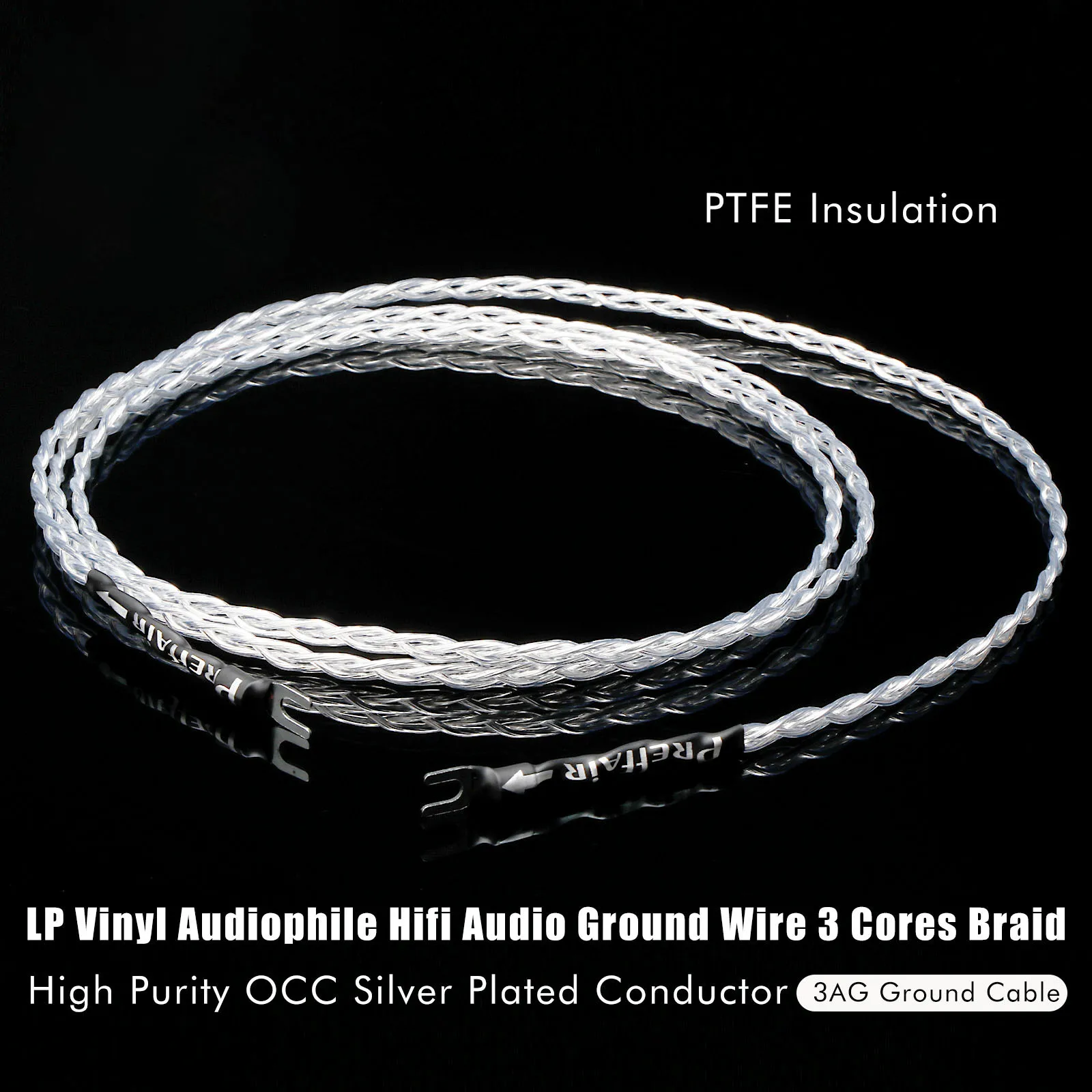 Kabel Hi-Fi 3AG do płyt winylowych, posrebrzany kabel połączeniowy OCC, posrebrzany kabel wzmacniacza, kabel Hi-Fi z wtykami widełkowymi Y, kabel mostkowy Hi-Fi — zdjęcie produktu 3
