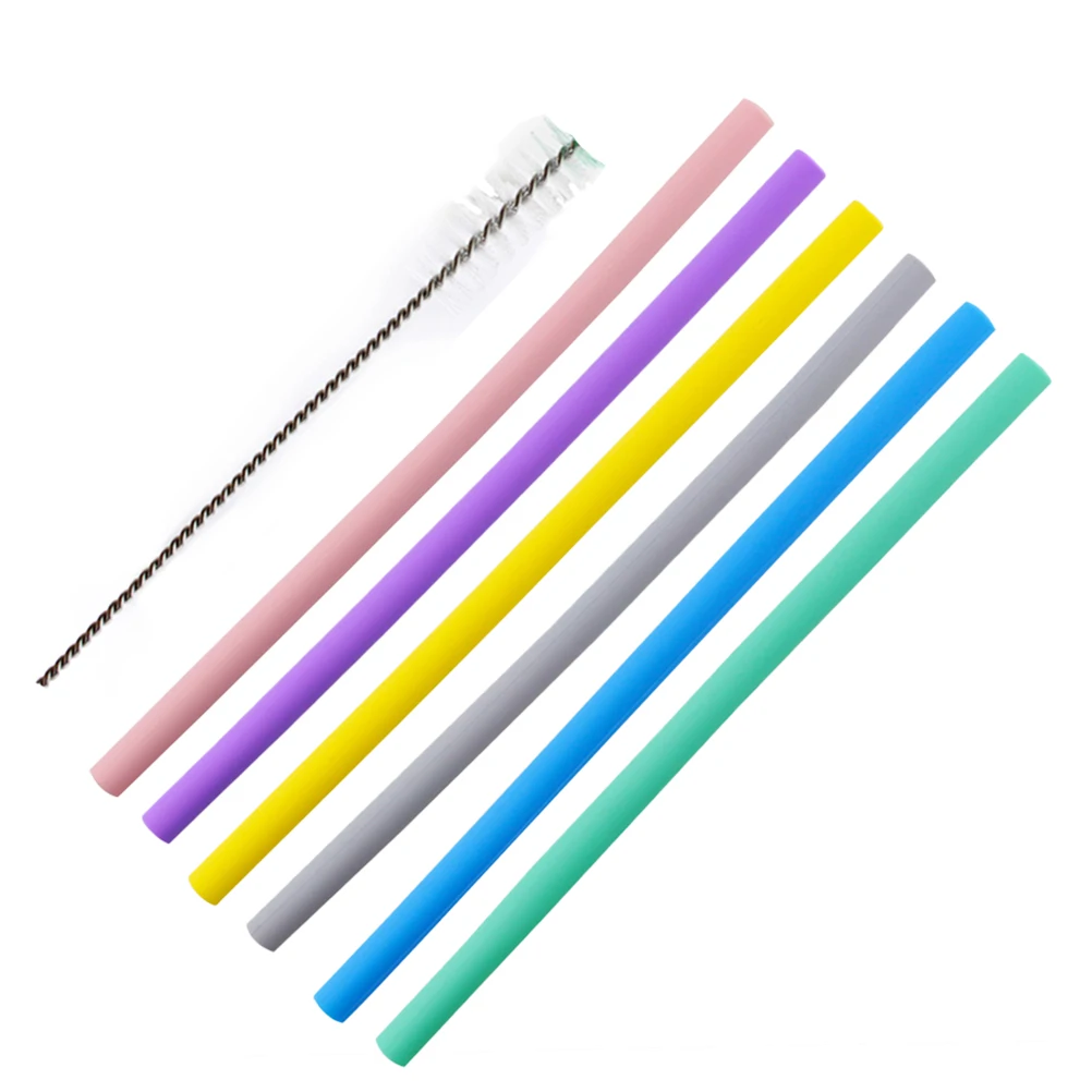 

7 Pcs Silicone Straws Set Reusable Eco Friendly Travel Portable Drinking Straws Cleaning Brush for Parties Picnics Kids