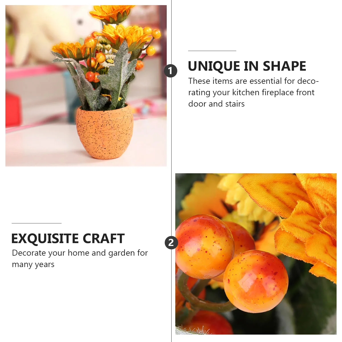 

Artificial Sunflower Potted Plant 25cm Orange Flowers Home Garden Decoration Realistic 3D Plastic Thanksgiving Indoor
