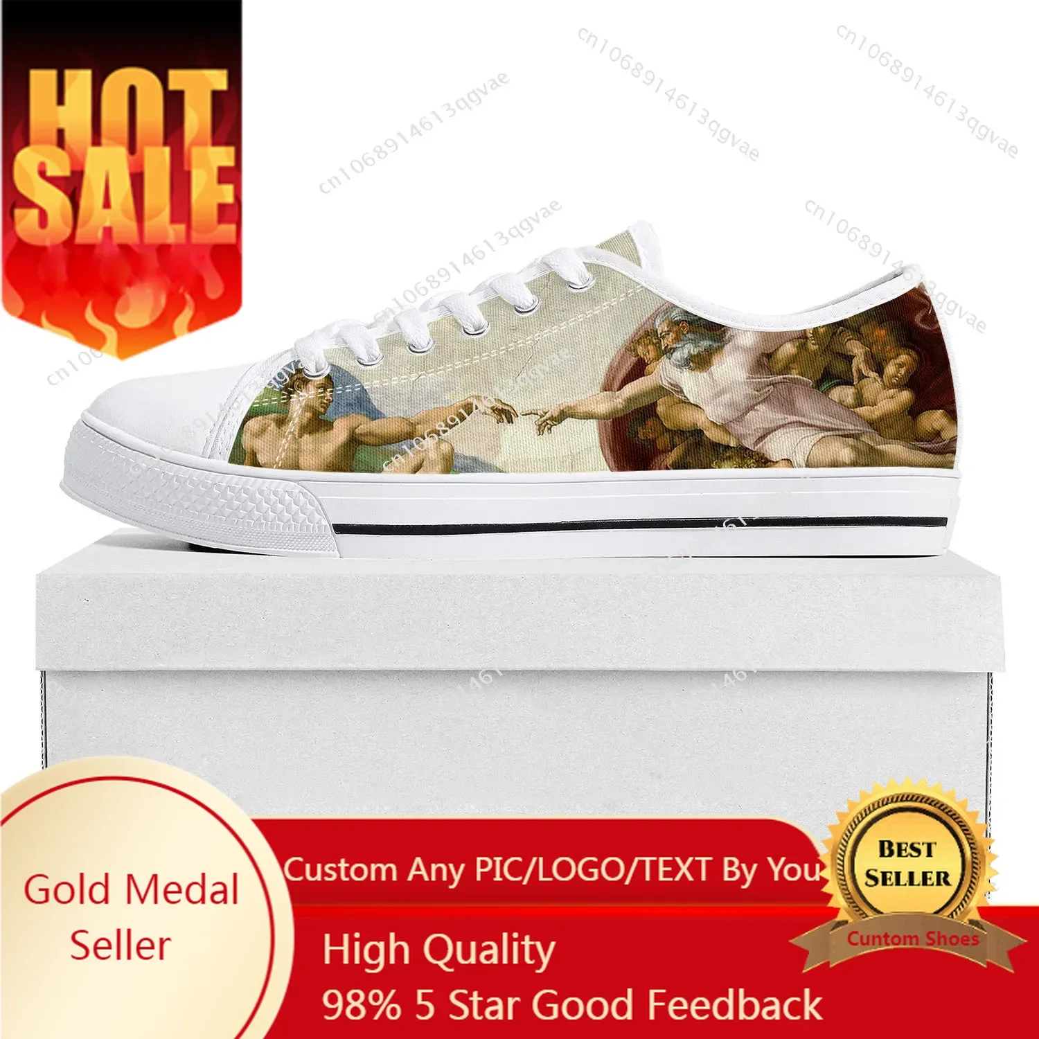 The Creation of Adam Low Top Sneakers Womens Mens Teenager High Quality Sneaker Canvas Custom Made Shoes Customize Shoe White