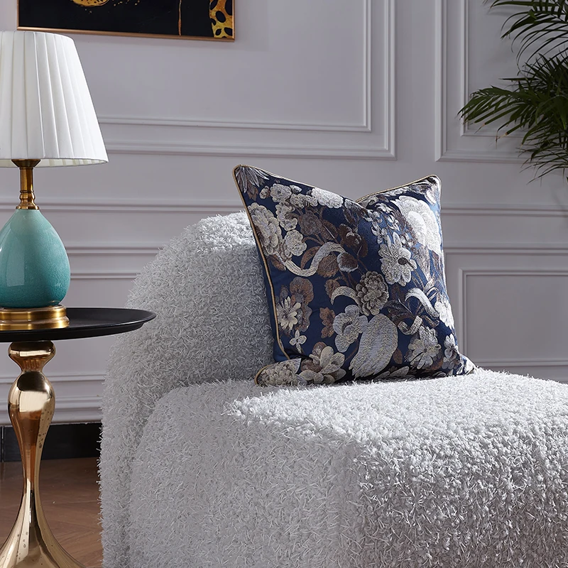 

Blue Gold Pillows Flora Cushion Cover Luxury Piping Decorative Pillow Cover For Sofa Chair Modern Simple Jacquard Home Decorate