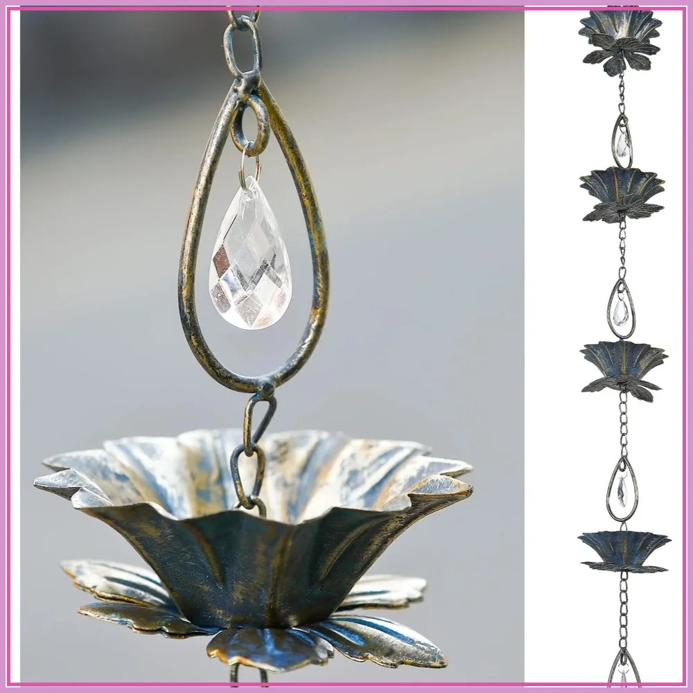 

8.5Ft Lotus Rain Chain for Gutters, Decorative Downspout Replacement for Patio/Garden