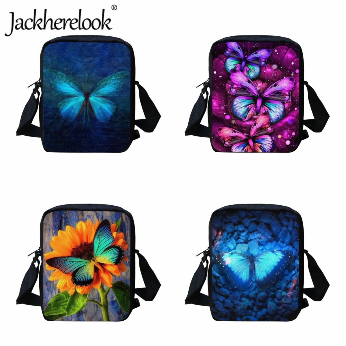 Jackherelook School Girl Crossbody Bag Luminous Butterfly Pattern Fashion School Bags for Children Travel Bag Kids Lunch Bag