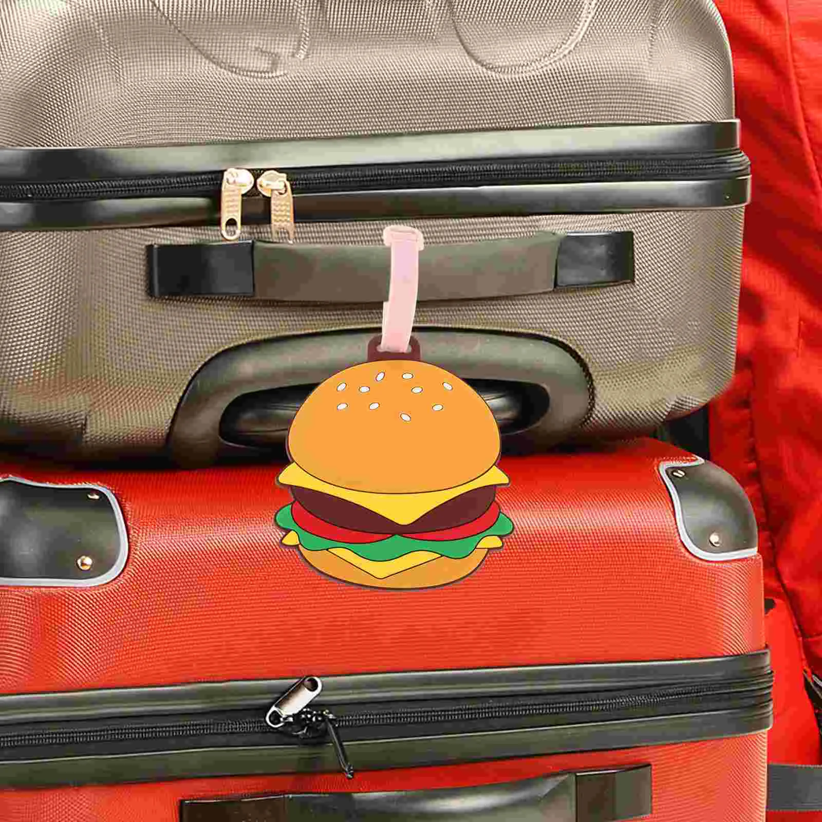 Cute Cartoon Hamburger Luggage Tag for Travel PVC Suitcase Bag Label Kids Backpack Accessory Plastic Travel Essential