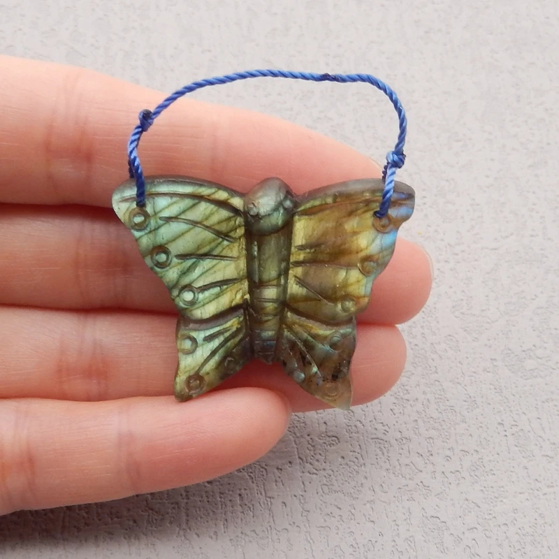 Flashy Labradorite Carved Butterfly Pendant,Natural Stone Animal Pendant DIY Jewelry Making 38x32x7mm 11g