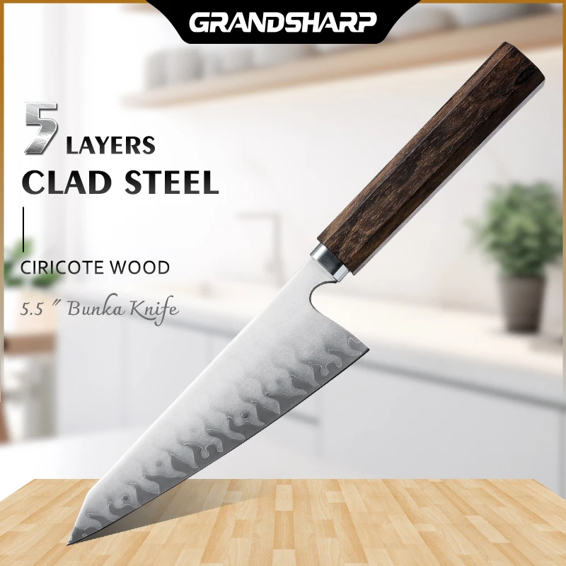 

Японский нож Grandsharp 5,5 дюйма Bunka, Ручная ковка, 2 слоя из нержавеющей стали 430 Ciricote, деревянная ручка для сашими, суши