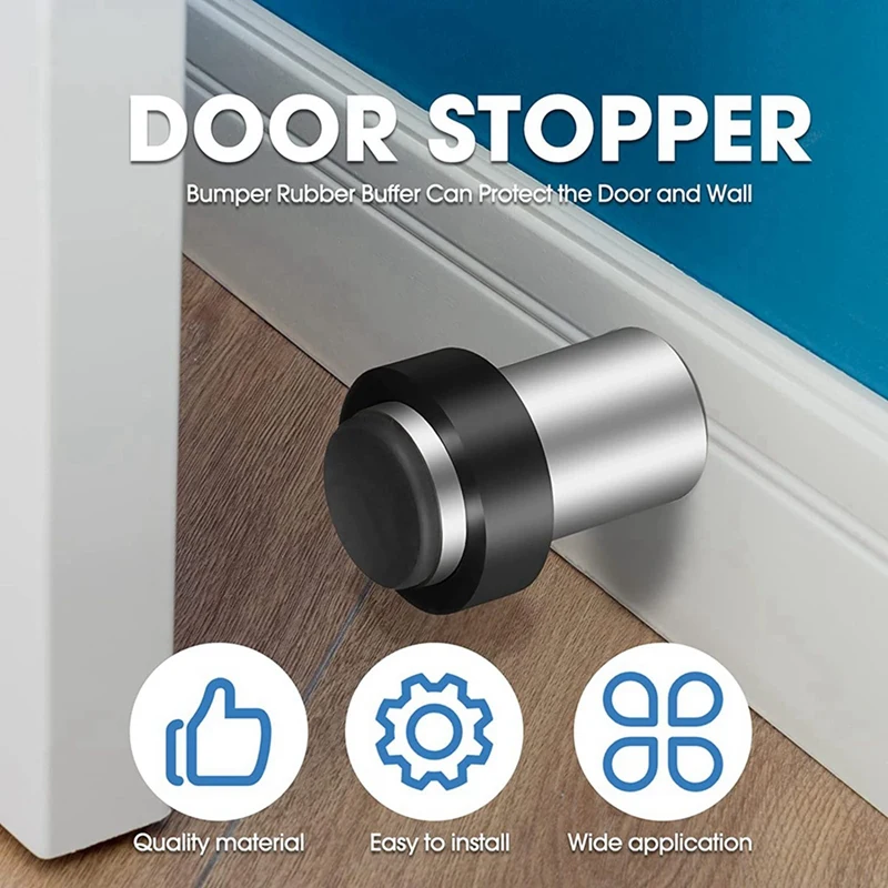 HOT! 12Pieces Door Stops Floor Mounted Door Stopper Stainless Steel Cylindrical Floor Door Stop For Bottom Or Top Of Door