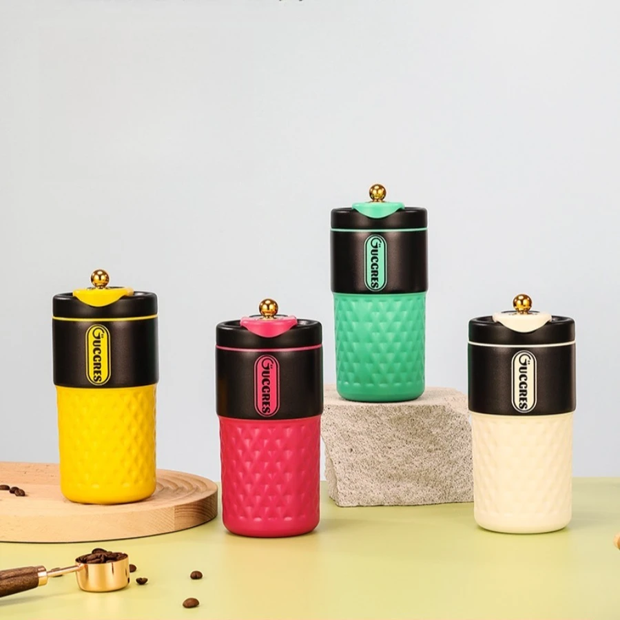 

Stainless steel high-quality diamond-shaped insulated coffee cup with carrying strap, large capacity, for use in the car