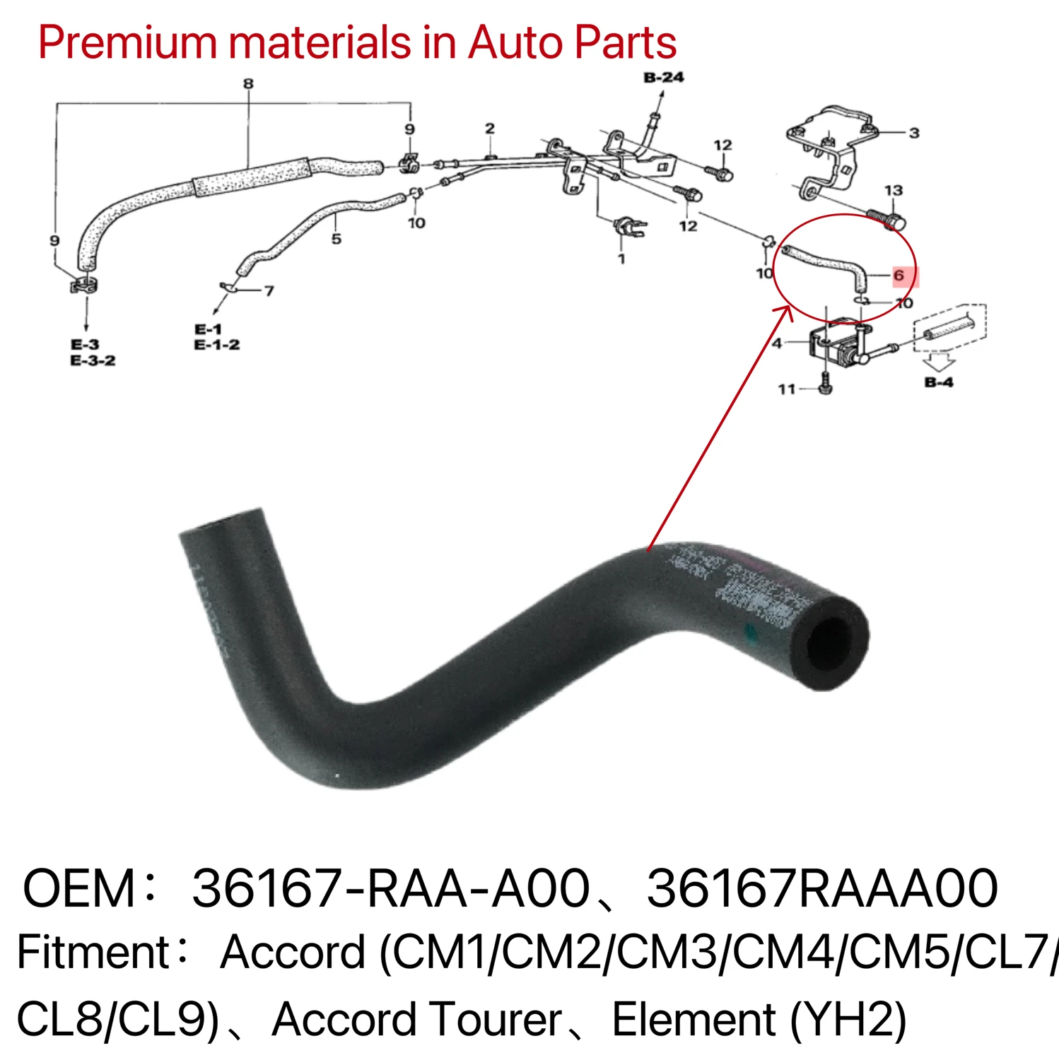 36167-RAA-A00 Carbon Canister Solenoid Connecting Hose Pipe For Honda Accord CM1-CM5 CL7-CL9 Tourer Element YH2 K20 K24 N22A1