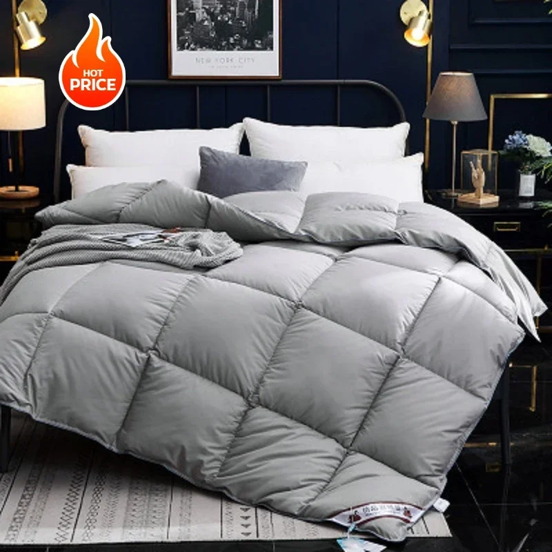 

100% Advanced Goose Down Duvet Quilted Cotton Quilt Cover Comfortable And Warm Comforter Winter Thick Blanket Solid Color