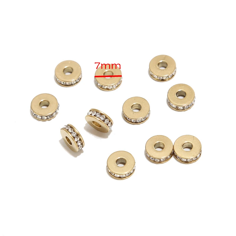 10pcs Stainless Steel 7mm Width Charms Crystal Beads Round Connectors Accessories For DIY Jewelry Making Findings
