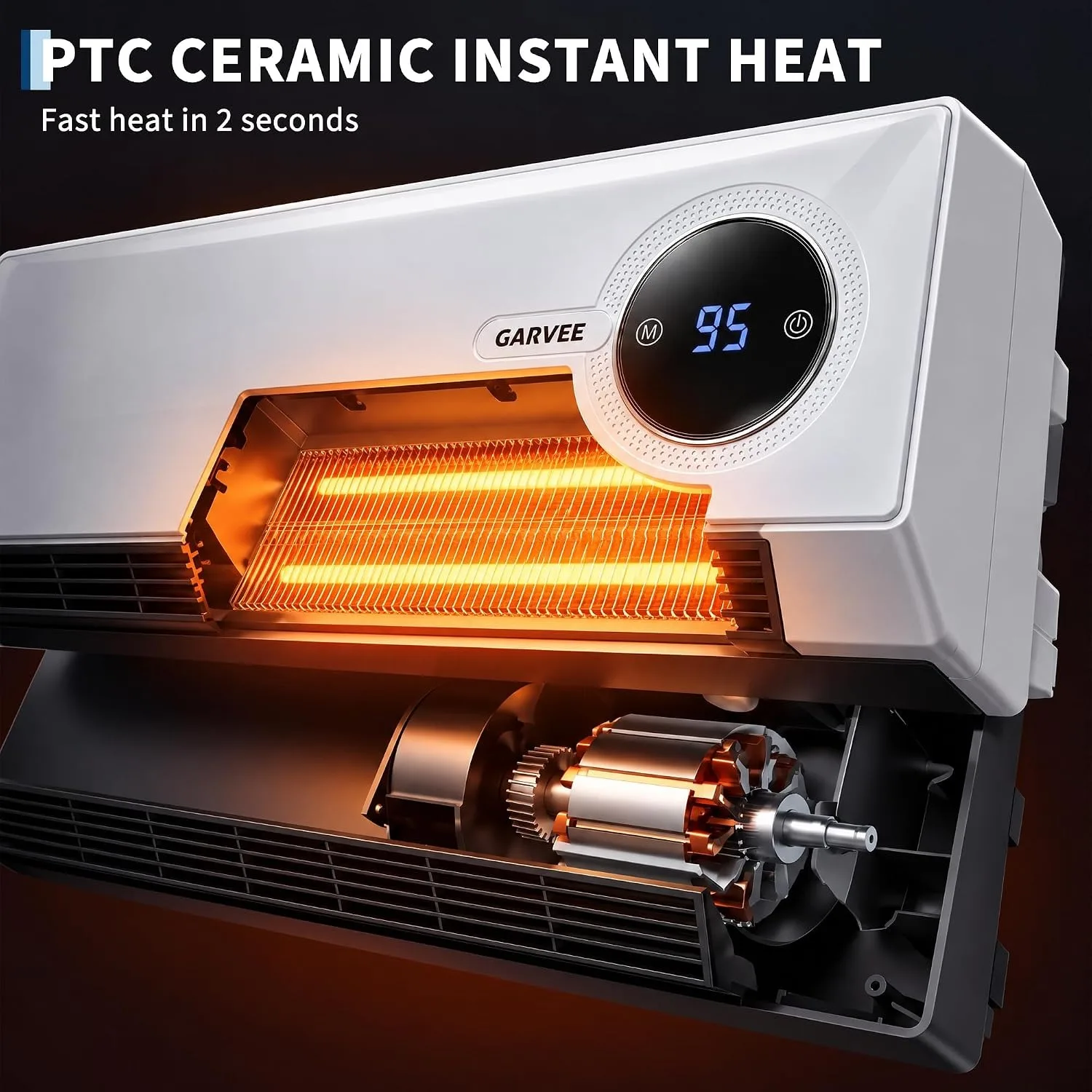 1500W Wall Mounted Electric Space Heater with 2 Heat Settings Touch Panel Remote Control 24 Hour Auto Off Timer Overheat Protection and IP24 Splash Resistance for Indoor Bedroom Office and Living Room