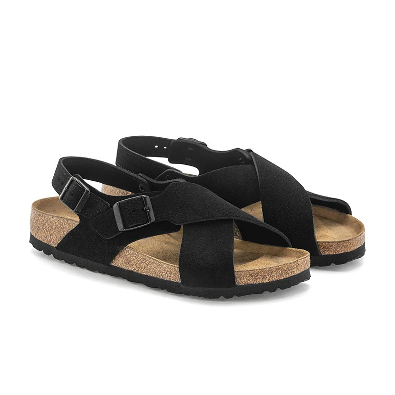 

Full cowhide leather cross-strap model for both men and women,New Summer Cork Thick-Soled Flat Ankle-Strap German-Style Sandals,