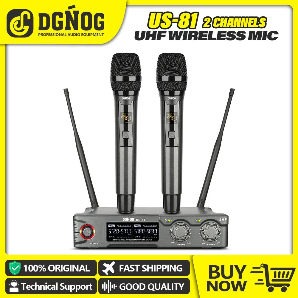 

2 Channel Wireless Microphone System Professional UHF Dual Handheld Dynamic Karaoke Mic for Stage Church Party School PA Speaker