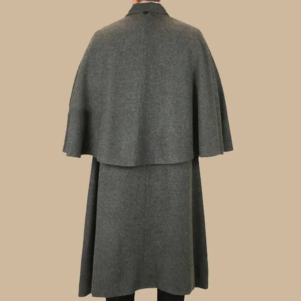 Mens Black Overcoat With Cape Wool Winter Warm Coat Outdoor Groom Wear Coat