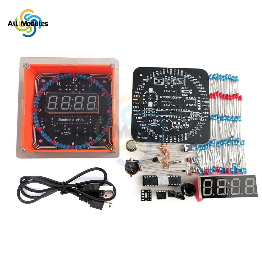 Digital DIY Electronic Clock Kit Light Control Rotation Digital LED Time Display & Temperature Tool Set for Soldering Practice