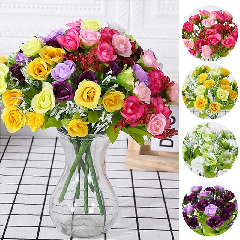 21 Head Diamond Roses 7 Fork Spring Roses Small Wedding Decor Buds Artificial Flowers Artificial Plastic Flowers