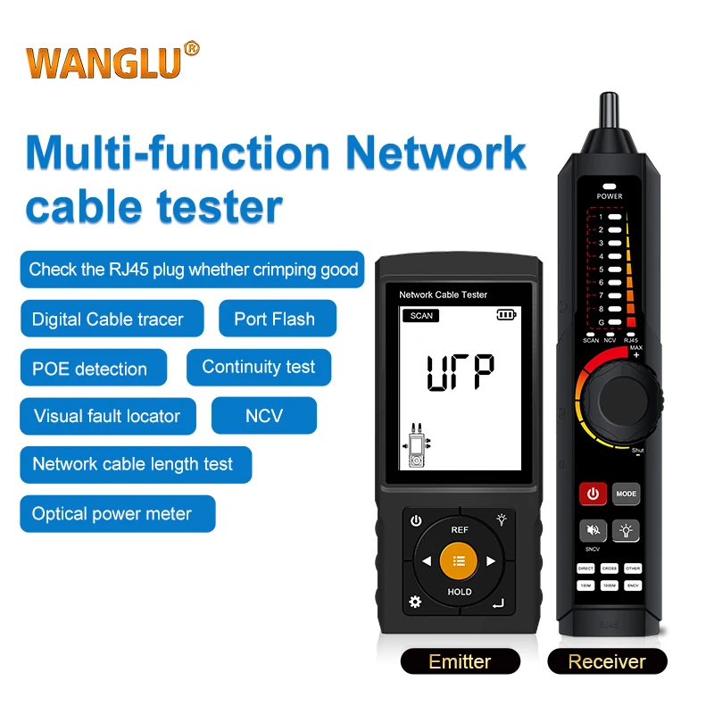 WANGLU 3 inch Network Cable Tester LAN RVV Telephone Wire Tracker Tracer for UTP RJ45 RJ11 BNC Detector Rechargeable Line Finder