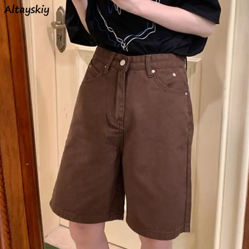 Shorts Women Summer Solid Demin Straight High Waist Street Classic Young Stylish Popular Ulzzang Casual Ladies Tender Hot Sale