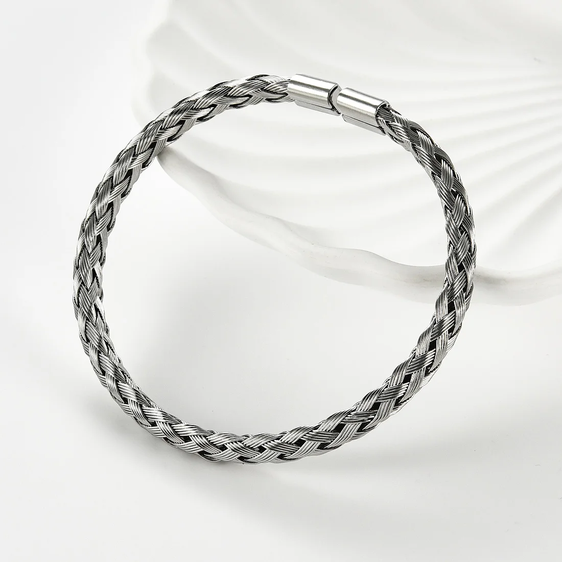 Classic Stainless Steel Braided Open Bracelet Elastic Adjustable Interwoven Cable Woven Cuff Bangles Men Women Wristband Gifts