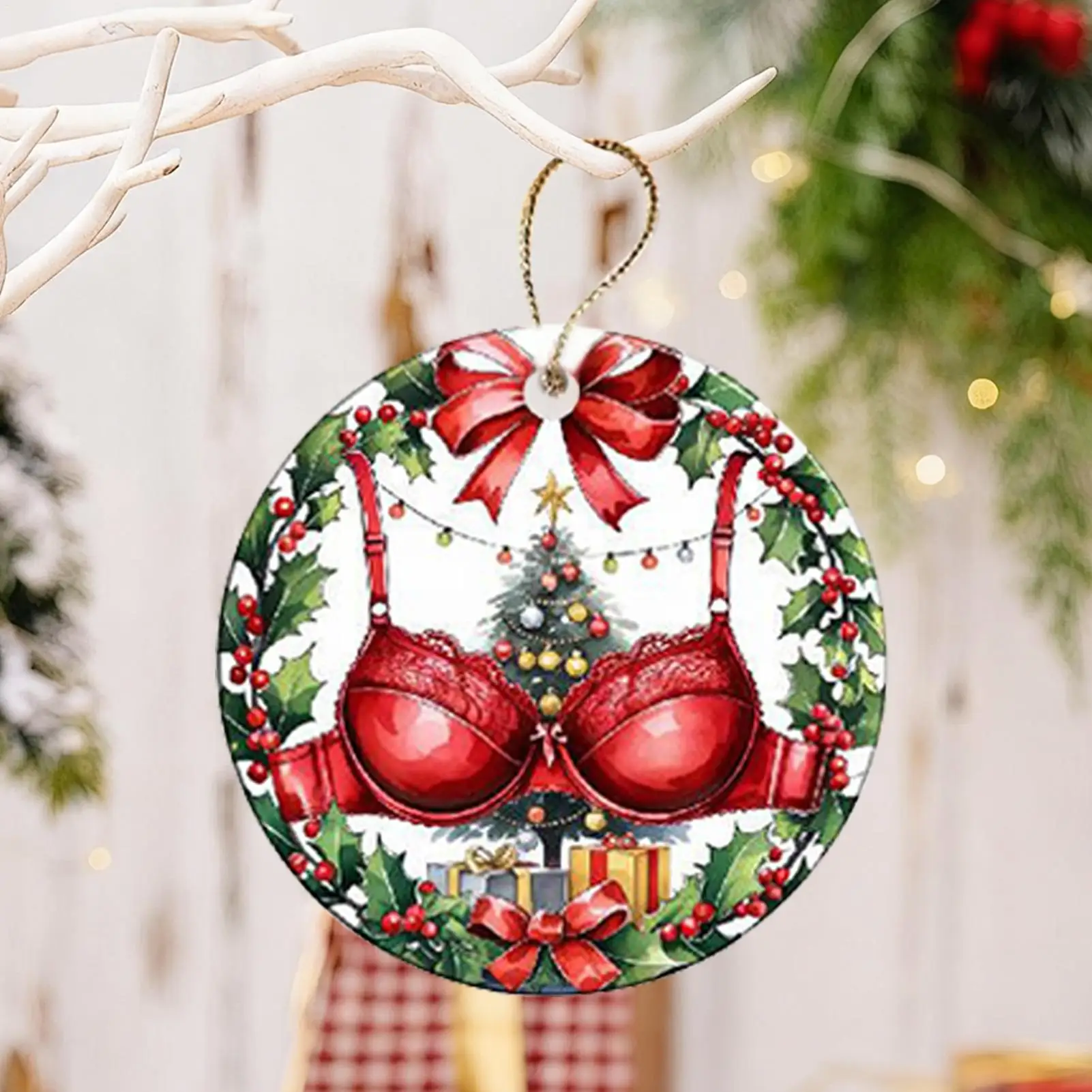 3pcs Acrylic Christmas Tree Ornaments, A Friend Is Like A Good Bra, Close To Your Heart, Always There For Support, Lifts You Up