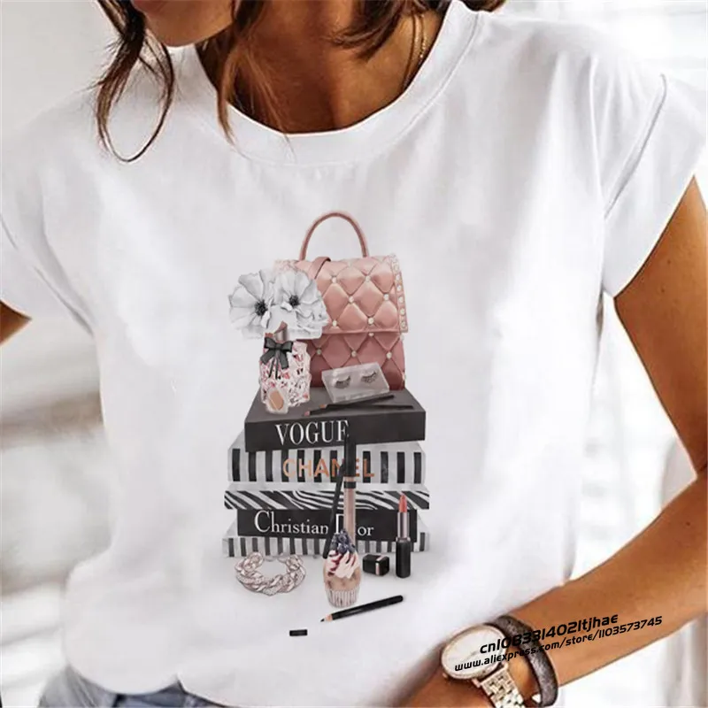 2023 New Ladies Short-Sleeved Printed High Heels Short-Sleeved T-Shirt Summer Trend Y2K Short-Sleeved Casual Shirt