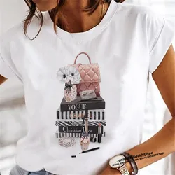 2023 New Ladies Short-Sleeved Printed High Heels Short-Sleeved T-Shirt Summer Trend Y2K Short-Sleeved Casual Shirt