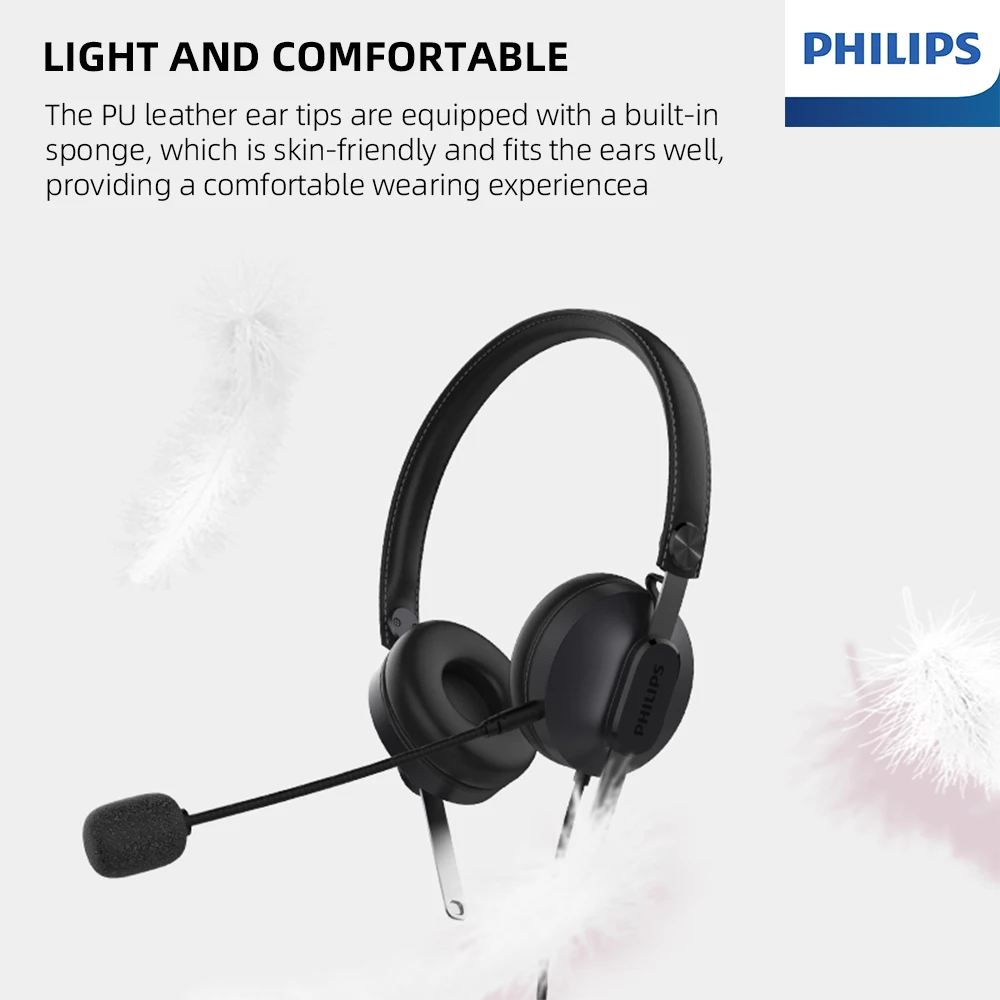 Auriculares con Cable Philips SHM2018/SHM2028, Servicio al Cliente, Auriculares Ajustables de 3.5mm/USB con Reducción de Ruido ENC y Micrófono