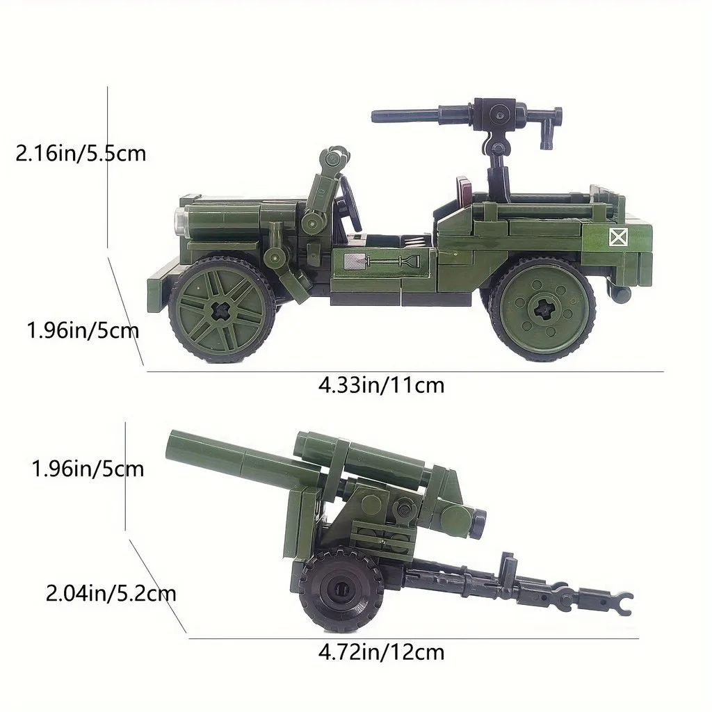 2 في 1 WW2 مركبة أمريكية عسكرية مع قذيفة هاون سيارة مدرعة اللبنات الطوب نموذج الشكل Moc لعب الأولاد أطفال هدية