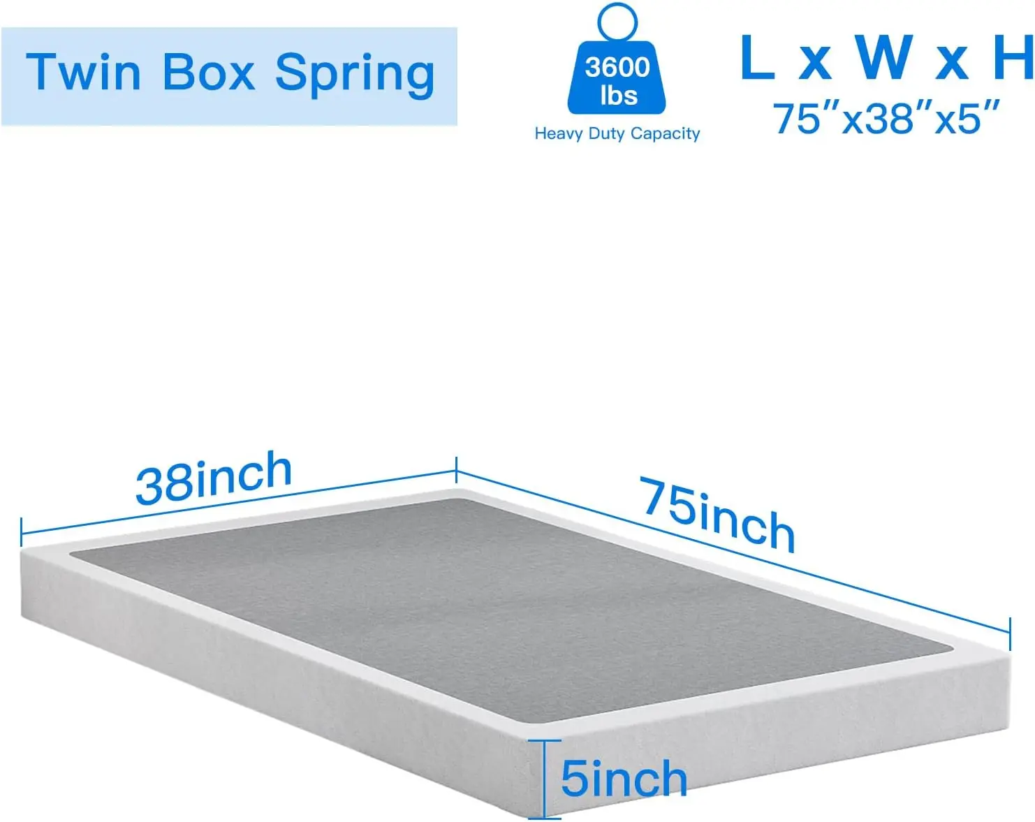 Twin Box Spring 5Inch Box Spring for Twin Bed, 2000lbs Heavy Duty Metal Mattress Foundation Support with Easy Clean Fabric Cover