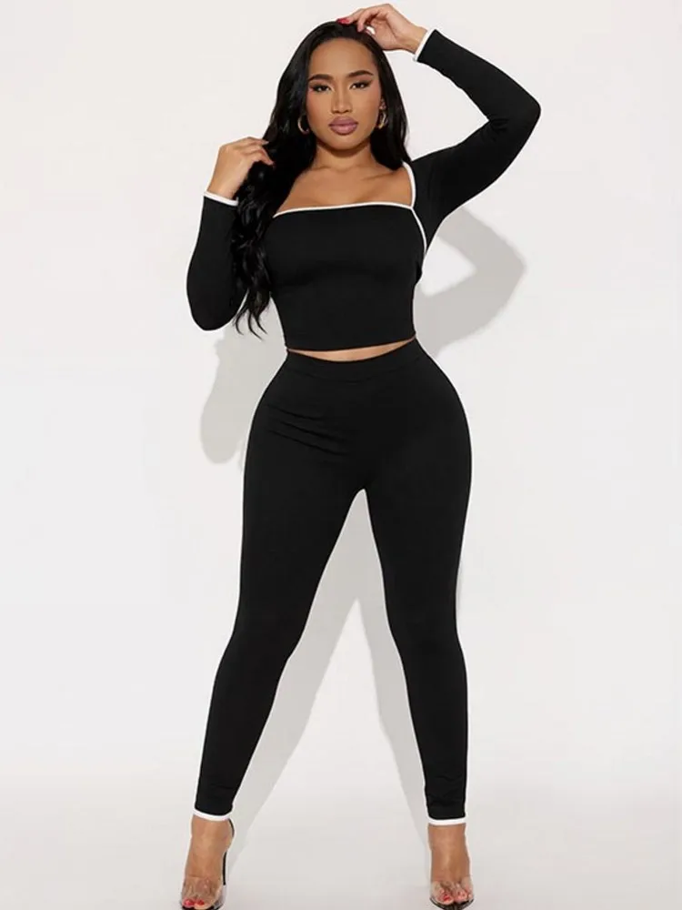 Set da donna 2 pezzi 2025 Autunno Inverno Manica lunga Crop Top e pantaloni Abiti Abiti Set coordinati di moda Completi Tute