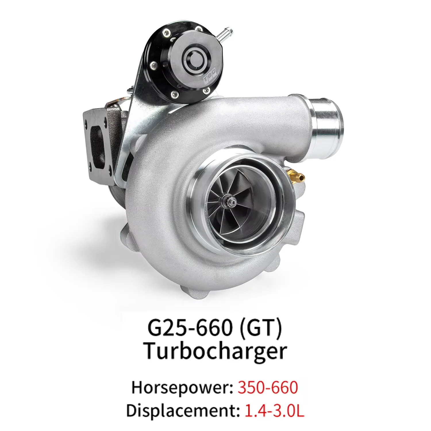 

G25-660(GT)100-GT288G-35 100-GT288G-36,1.4-3.0L,T25 A/R 0.49 0.64,76mm V-Band Clamp Dual Ceramic Ball Bearing Turbocharger