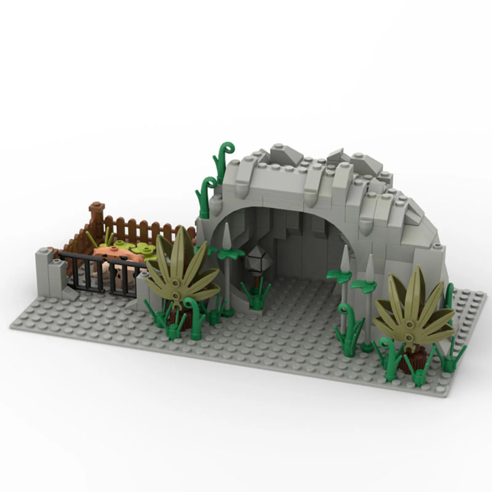 Juego de bricolaje de mini bloques de construcción compatibles: escena de pluma de cueva y cerdo de montaña