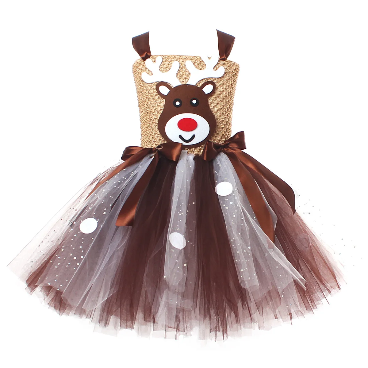 Deer Tutu Dress for Girls, Christmas Party Costume, Elk Reindeer Dress, Cosplay Clothes, Outfits for Kids, Halloween, Purim Gifts, Xmas