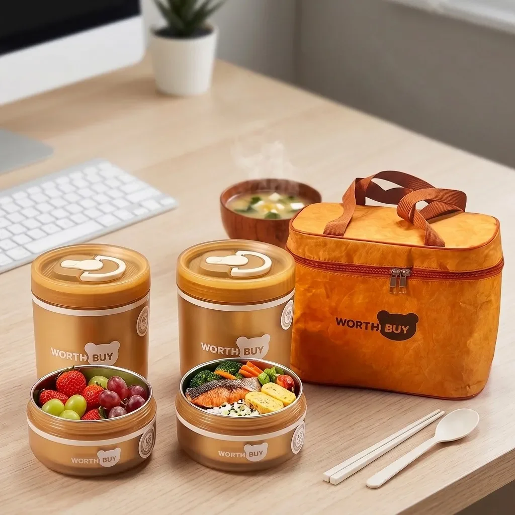 Microwavable 304 Stainless Steel Lunch Box Thermal Bento Box Leakproof Heated Food Storage Containers For Kids Adults School