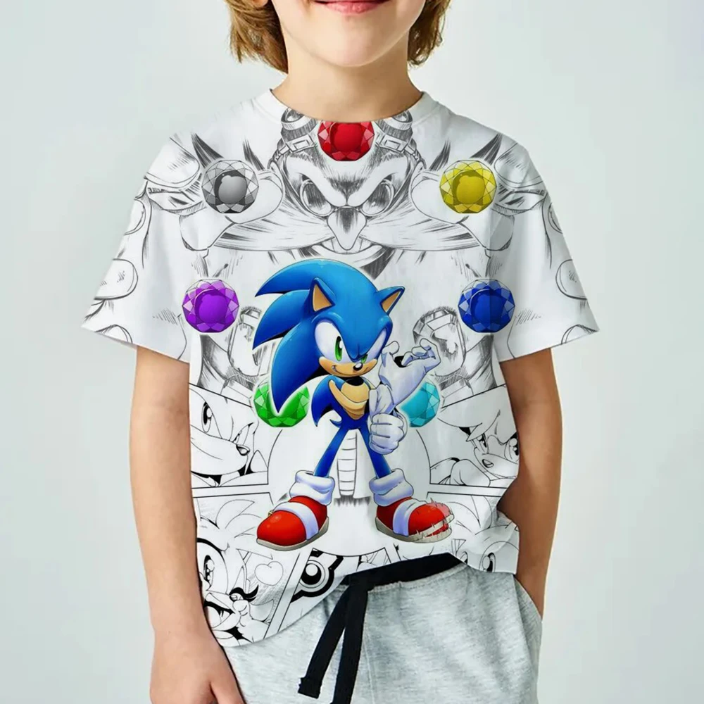 

Summer Cute Cartoon Versatile Top T-shirt Anime Sonic Boys And Girls Round Neck Short Sleeve ﻿