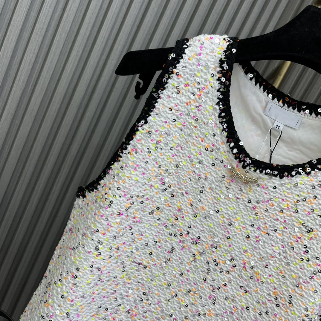 2024 Spring/Summer New Women's Wear Metal Butterfly Sequin Custom Dyed Multicolor Yarn Knitted Vest 0420