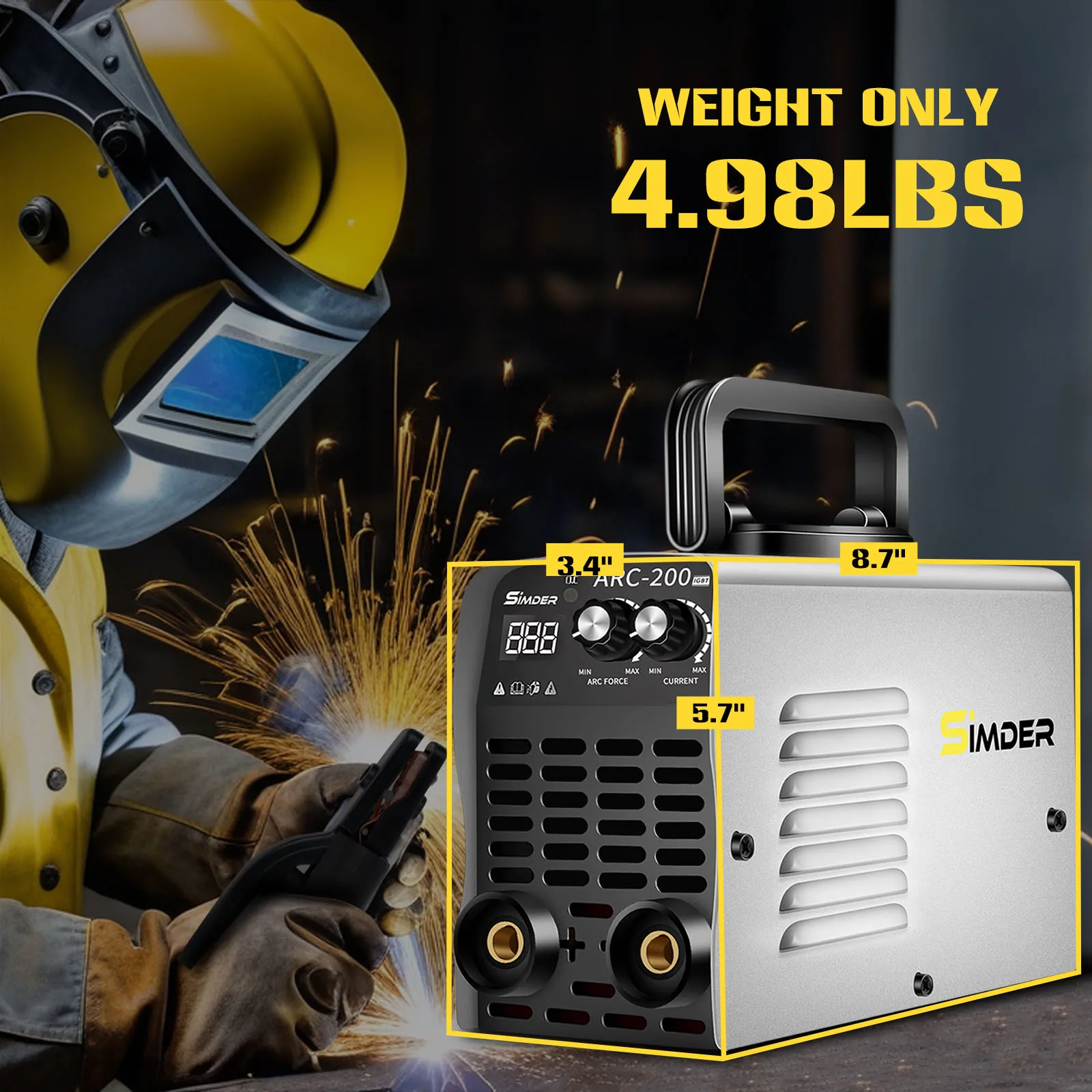 SSIMDER Mini Stick Welder 110V/220V ARC200 Portable Stick MMA ARC Welding Machine 50/60HZ IGBT Inverter Welder Machine Digital D