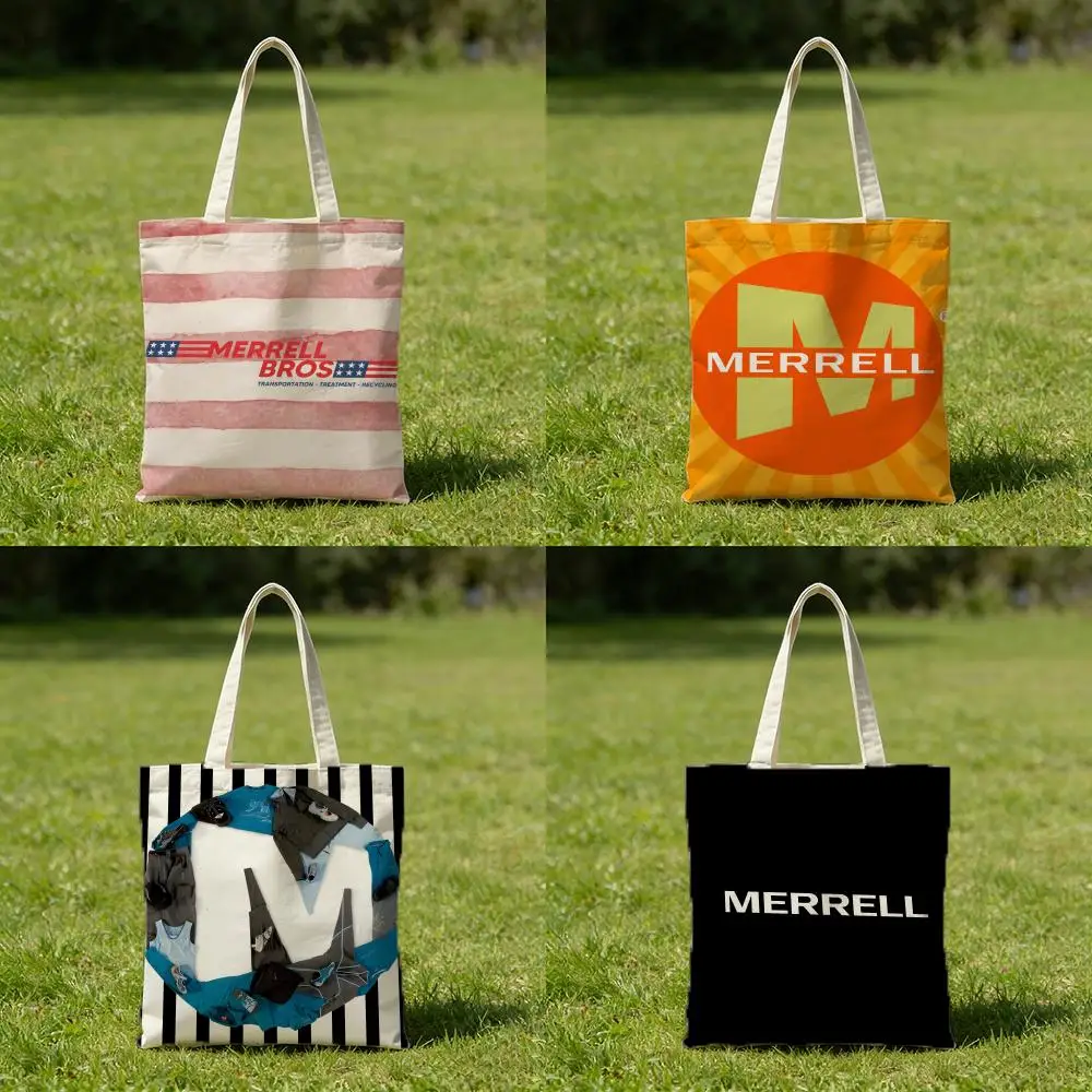 Bolsas de almacenamiento, bolsa de compras reutilizable de doble cara con asas blancas, lavable para la escuela y el mercado M-M-Merrell