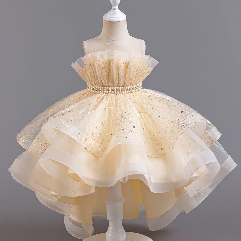 CHAIOU Girls' Formal Evening Trailing Dress Pengpeng Skirt Sleeveless Princess Fluffy Cake Dinner Performance Dance New Product