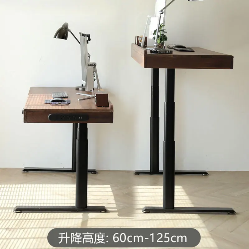 Nordic solid wood electric lifting table, automatic intelligent standing computer office black walnut desk