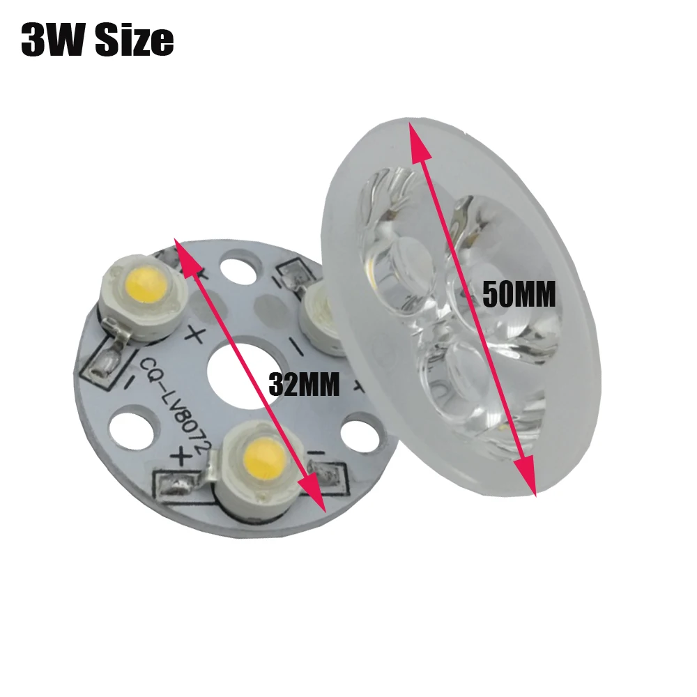 10PCS 3W 32nm high power LED PCB lens with 1W chips installed Aluminum plate for bulb light, tracking light leds DIY accessories