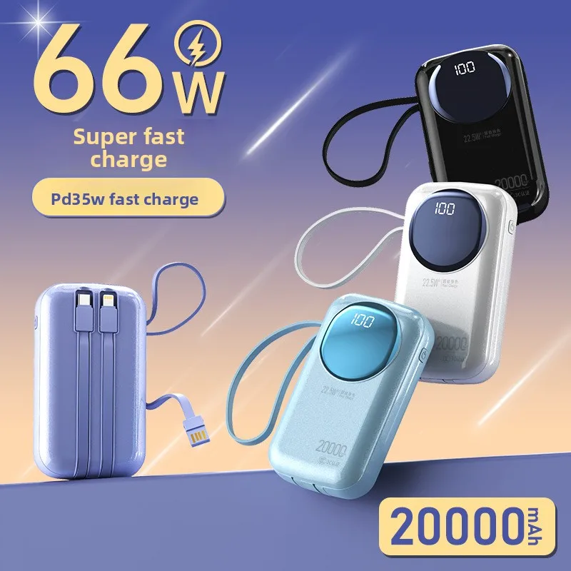XIAOMI - 2025 جديد 20000 مللي أمبير/74 وات في الساعة 3C كابلات مدمجة معتمدة بنك طاقة صغير مع حبل شحن سريع للغاية 22.5 وات محمول