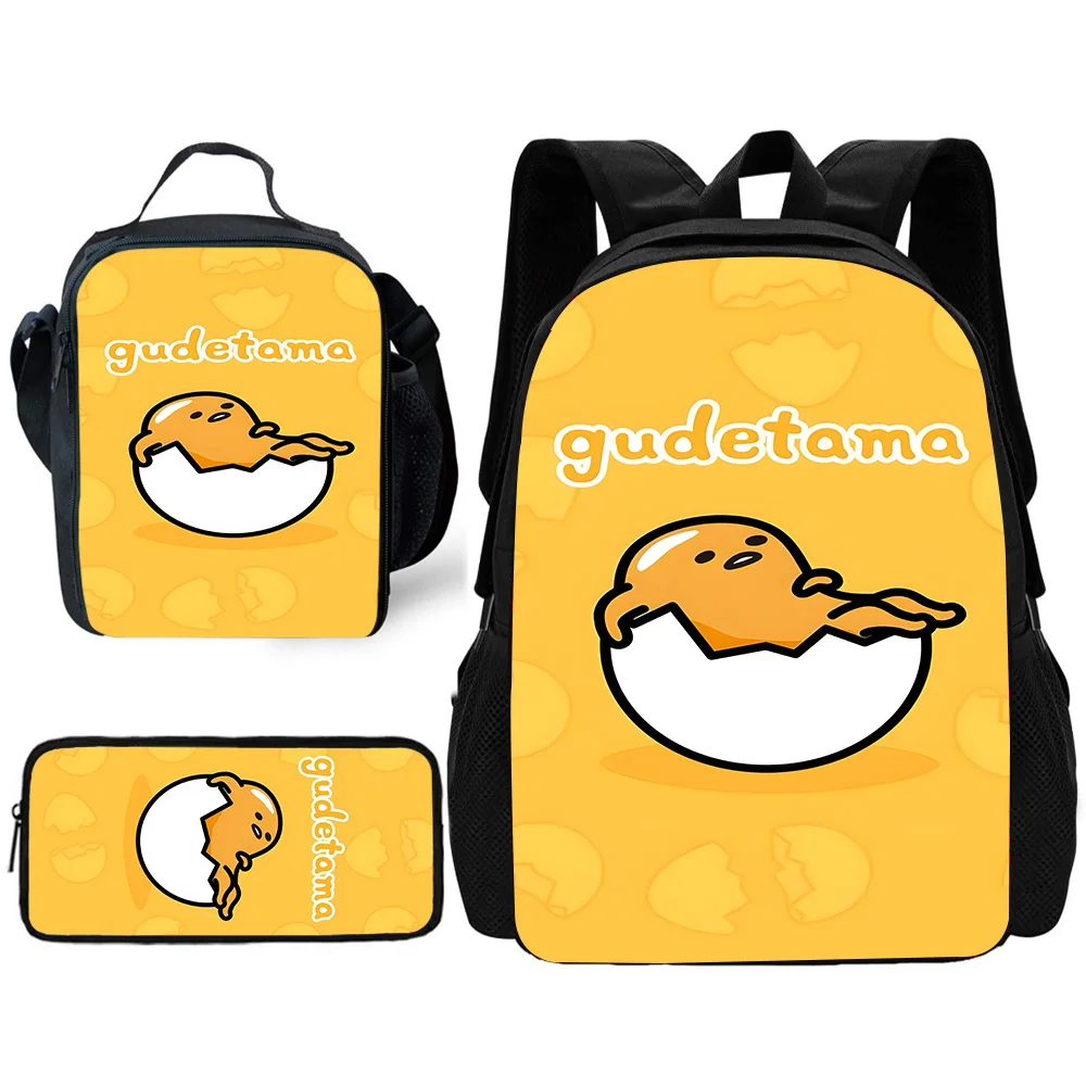 Child School Cute Funny Cartoon Gudetama  Backpack with Lunch Bags ,Pencil Bags ,School Bags for Boys Girls Best Gift