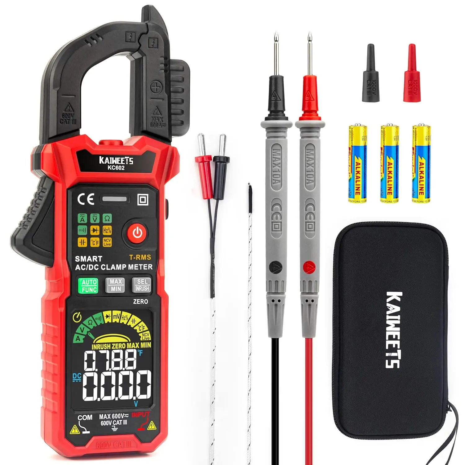 

Smart Clamp Meter with D-Shaped Jaws, Auto-ranging AC/DC Current Voltage Temp, HD Screen, Inrush Current, NCV